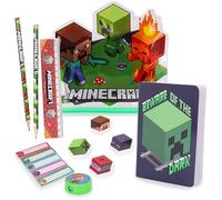 Toyland® Minecraft Astuccio completo - Include: quaderno, 2 matite, 4 gomme a forma di personaggio, temperino, righello e post-it - Set di cancelleria scolastica - Accessori per disegnare/viaggiare