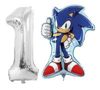 Toyland® Pacchetto Palloncini Foil Sonic The Hedgehog - 1 Palloncino a Forma di Personaggio da 29" e 1 Palloncino con Numero da 40" - Decorazioni per Feste per Bambini