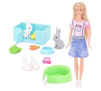 Toyland® Rabbit Run Doll Playset - 1 bambola, 2 conigli e 10 accessori inclusi - Regalo di Pasqua - Giocattoli per bambine