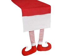 Toyland® - Runner da tavola con elfo di Natale, 30 x 176 cm, design 3D con gambe di elfo - stoviglie natalizie Elfi che si comportano male