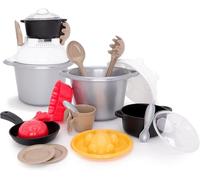 Toyland® Set da Cucina e Cibo in Fango da 16 Pezzi - 1 Secchio, 1 scolapasta, 1 Pollo, 1 Pesce, 2 Tazze con piattini e 8 Utensili da Cucina Inclusi - Giochi in Giardino e in Acqua - dai 2 Anni in su