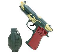 Toyland® Set di armi giocattolo con granata a mano e pistola in stile militare con luce e suono, gioco di ruolo, travestimento