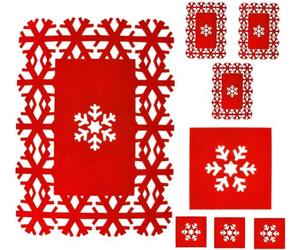 Toyland Set di tappetini in feltro rosso con fiocchi di neve, colore: rosso