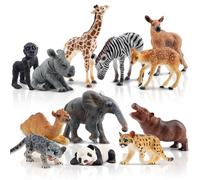 TOYMANY 12 Pezzi Forestale Animale Figure Set Wild Game Figures Jungle Animals Baby Figure Plastica Animali Zoo, Uovo di Pasqua, Coperchio della torta Regalo di compleanno di Natale per i bambini