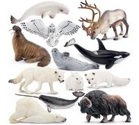 TOYMANY 12 Pezzi Realistico Artide Animale Figure, Polar Toy Set, Polar Toy Figure Inverno Figura Animale, Contiene Orso Polare, Caribou, Decorazione della torta, Regalo di compleanno di Natale