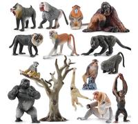TOYMANY 15 pezzi scimmie animali e albero, set realistico di statuette di animali della giungla con gorilla, scimpanzé, giocattolo educativo, regalo di compleanno per bambini