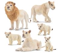 TOYMANY 6 personaggi di leone bianco con leone, giocattoli di plastica, animali della foresta, personaggi di animali della giungla, giocattolo educativo per giocare o come decorazione per bambini