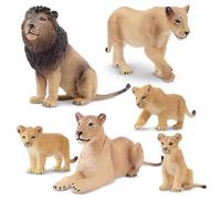 TOYMANY 6 personaggi di leone con leone, giocattoli realistici, animali di plastica, zoo foresta, personaggi di animali della giungla, giocattolo educativo, per giocare o come decorazione per bambini