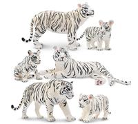 TOYMANY 6 personaggi di tigre bianca con tigre, personaggi di animali della giungla, set da gioco per la famiglia con tigri per bambini, decorazione per torta selvaggia, tema animali, festa di