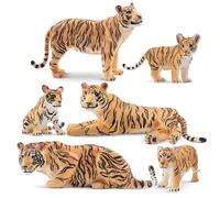 TOYMANY 6 personaggi di tigre con tigre, personaggi di animali della giungla, set da gioco per la famiglia con tigri per bambini, decorazione per torta