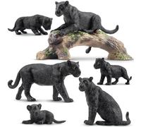 TOYMANY 7 personaggi di pantera nera con bambini e un tronco d'albero, giocattoli realistici della foresta in plastica, animali della giungla, giocattolo educativo per giocare o come decorazione