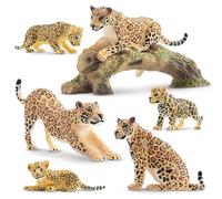 TOYMANY 7 statuette jaguar con bambini e tronco, giocattoli realistici in plastica, zoo foresta, giocattolo educativo