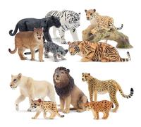 TOYMANY Set di 12 personaggi di animali della giungla e tronco dell'albero | Statuette realistiche di leoni, tigre, ghepardi e leopardi, in plastica, zoo, giungla, foresta, idea regalo per Natale e