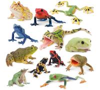 TOYMANY Set di 12 statuette di rana con animali e rane per la foresta pluviale, include rana per gli occhi rossi, decorazioni per torte