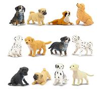 TOYMANY Set di 12 statuette per cani realistiche, statuette di cane, in plastica, mini cuccioli, per Natale, per cupcake, uovo di Pasqua, regalo di compleanno per bambini