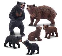 toymany Set di 6 statuette di orsi, realistiche foreste di animali della foresta, include orsi marroni e orsi neri, regalo di compleanno, giocattolo di Natale per bambini e bambini
