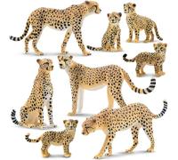 TOYMANY Set di 8 statuette di animali ghepardo con ghepardo, realistiche animali della giungla, giocattolo selvaggio, decorazione per torte, regalo di compleanno, per giocare o come decorazione