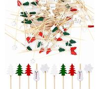 TOYMIS 100 Pezzi Scelte da Cocktail di Natale, Stuzzicadenti da Cocktail Stuzzicadenti per Antipasti Natale Pupazzo di Neve Albero di Natale Scelte da Cocktail per Bevande Frutta Dessert Cibo