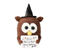 TOYMIS Gufo Positivo, Bambola Gufo Uncinetto e Maglia 11cm con Cappello Strega e Biglietto Ispirazionale Carino Regalo Sostegno Giocattolo Emozionale per Adulti Amici Halloween Decorazione Feste