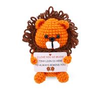 TOYMIS Leone Positivo, Leone Positivo Lavorato a Maglia con Biglietto Motivazionale Divertente Bambola Emozionale All'Uncinetto Adatta per la Decorazione Della Scrivania Dell'Ufficio Della Letto