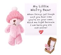 TOYMIS Orsetto in Scatola con Cappello, Mini Orsetto di Peluche Positivo Fatto a Mano con Biglietto di Incoraggiamento Giocattolo Animale Motivazionale per Famiglia Amici Colleghi Regalo (Rosa)