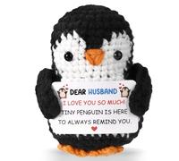 TOYMIS Pinguino Positivo All'Uncinetto, Bambola di Peluche Emotiva Supporto Positivo Simpatico Pinguino Lavorato a Maglia con Biglietto di Incoraggiamento per Marito