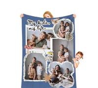 toyofmine Coperta personalizzata con foto e nome, ultra morbida plaid | Plaid in flanella, Regali per famiglia, coppia, uomo, donna, mamma, papà, nonni, San Valentino, Natale e Festa della Mamma