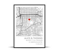 toyofmine Stampa personalizzata Dove tutto ebbe inizio, poster da parete con mappa personalizzata, con/senza cornice, regalo per anniversario di matrimonio per coppie, fidanzati, sposati