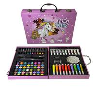 TOYOOS Scatola da colorare a tema unicorno, con valigetta, acquerello professionale, matite da schizzo a olio pastello e pennello acrilico, 85 pezzi, rosa unicorno