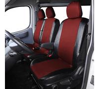 TOYOUN Coprisedile Universale per Furgone 3 Posti Ecopelle e Tessuto Stampato Coprisedile Auto 2 In 1 Coprisedile Singolo e Doppio Rosso