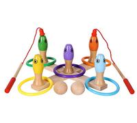 Toys of Wood Oxford anelli da lancio, pesca e birilli di legno 3 in 1 gioco - giocattoli in legno per bambini 3 anni