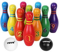 Toys of Wood Oxford TOWO Birilli in Legno per Bambini - Set di Birilli in Legno con Emozioni e Numeri facciali - Set da Bowling a 10 Birilli per Bambini Giocattoli da Interno e da Giardino - 2 Anni