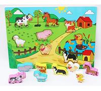 Toys of Wood Oxford TOWO Puzzle di Animali in Legno - Fattoria Stile Shinnington con Animali - Pezzi del Puzzle con Dimensioni Grandi - Puzzle in Legno per Bambini di 18 Mesi