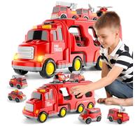 Toys Truck de Transport per 3-6 anni, vigili del fuoco 7 in 1 con suono e luce, giocattolo per bambini, regalo di compleanno, veicoli, forza di attrito giocattolo per ragazzi ragazze 1 2 3 4 5 6 anni