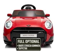 TOYSCAR Auto Elettrica per Bambini Mini Cooper S Cabrio 12V Ruote Striscia Gommata Full Optional Sedile in Pelle Porte Apribili Telecomando Tappetino (Rossa)