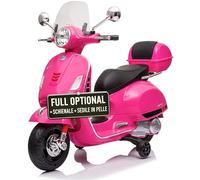 TOYSCAR Moto Elettrica per Bambini 12V Licenza Ufficiale Vespa Piaggio Modello GTS Super, Luci LED MP3 Sedile in Pelle Bauletto (Rosa)