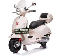 TOYSCAR Moto Elettrica per Bambini 12V Licenza Ufficiale Vespa Piaggio Modello GTS Super, Luci LED MP3 Sedile in Pelle Bauletto (Bianca)