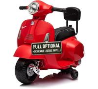 TOYSCAR Moto Elettrica Scooter per Bambini Mini Vespa GTS Piaggio 6V con Schienale Sedile in Pelle Luci Suoni (Rosso)