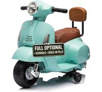 TOYSCAR Moto Elettrica Scooter per Bambini Mini Vespa GTS Piaggio 6V con Schienale Sedile in Pelle Luci Suoni (Verde Tiffany)