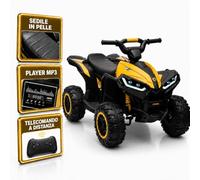 TOYSCAR Quad Elettrico per Bambini 12V Falcon X, Quad Bambini 3-5 Anni, 2 Motori 35W, Telecomando, Sedile in Pelle, Fari LED, MP3 USB, Ruote Off-Road (Gialla)