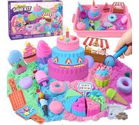 Toyssa Dessert Sabbia Cinetica Bambini Set con Sabbiera, 900g Sabbia Magica a 4 Colori, Stampo Torta, Soldi Giocattoli Regalo Sensoriali Giochi Sabbia per Bambina Bambini 3 4 5 6 7 8 9 Anni