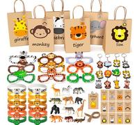 Toyssa Giungla Animali Gadget Compleanno Bambini con Sacchettini Compleanno Bambini Braccialetti Silicone Portachiavi Occhiali Festa, Safari Regalini Fine Festa per Bambina