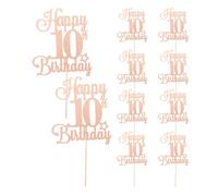 Toyvian 10 pezzi di decorazioni per cupcake glitterate per il 10° compleanno, dieci stecchini per cupcake glitterati per brindare ai 10 anni, decorazioni per torte per il 10° compleanno,