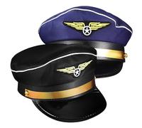 Toyvian 2 pezzi Cappelli Pilota Cosplay Leggeri in Poliestere Accessori Costume Capitano Aviazione per Feste e Recite Blu e Nero