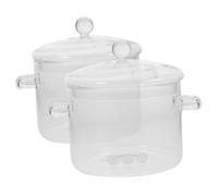 Toyvian 2 pezzi Pentola per Zuppa in Vetro Borosilicato con Doppi Manici e Coperchio Resistente al Calore per Noodle Zuppe e Cottura Induzione