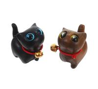 Toyvian 2 Pezzi Statuette Gatto in Legno di Sandalo Intagliato a Mano Mini Scultura da Scrivania con Campanello Decorazione Interni Artistica ed Elegante