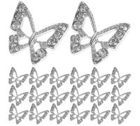 Toyvian 20 Pezzi Nail Charms Farfalle in Lega con Pietre Decorative Argento per Decorazioni Unghie Multiuso Facili da Usare per Manicure Fai da Te e Decorazione Borse