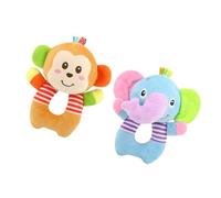 Toyvian 2pezzi Giocattoli Sonagli Morbidi Peluche Per Ragazzo Ragazza o Animali Scimmia Elefante Per Sviluppo Motorio e Stimolazione Uditiva