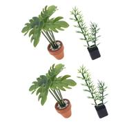 Toyvian 4 Miniature Bonsai Plants For Dollhouse Realistic Bamboo Monstera Leaf Faux Greenery No Maintenance For Living Bedroom DIY Scene Decoration