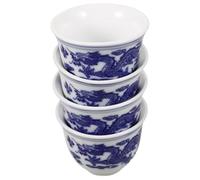 Toyvian 4 Pezzi Tazze da Tè in Ceramica Blu e Bianca Stile Cinese Classico 25ml Ciotole da Tè Compatte per Degustazione Oolong a Casa e Ufficio Set Shot Liquori Tradizionali